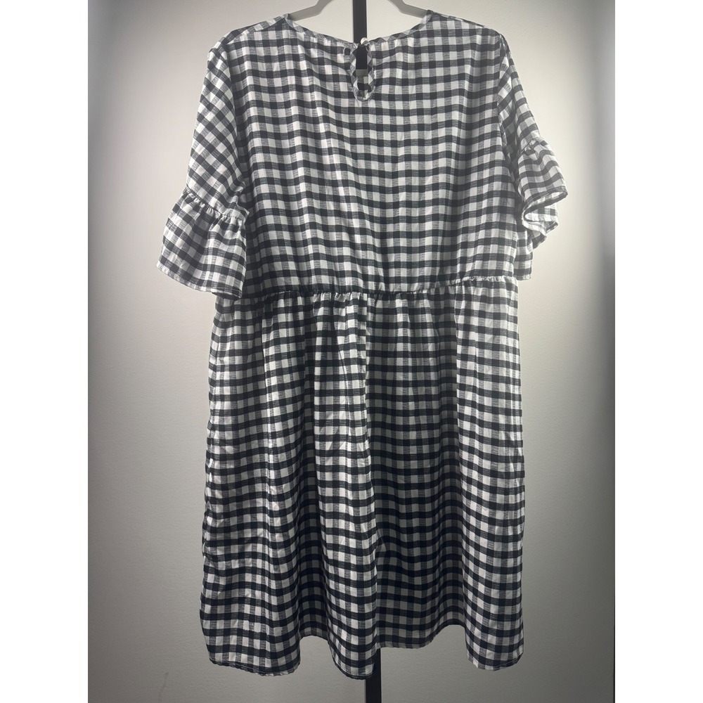 Boohoo Gingham Dress Womens 14 Black White Excellent Ruffle Sleeve Babydoll - Picture 10 of 10